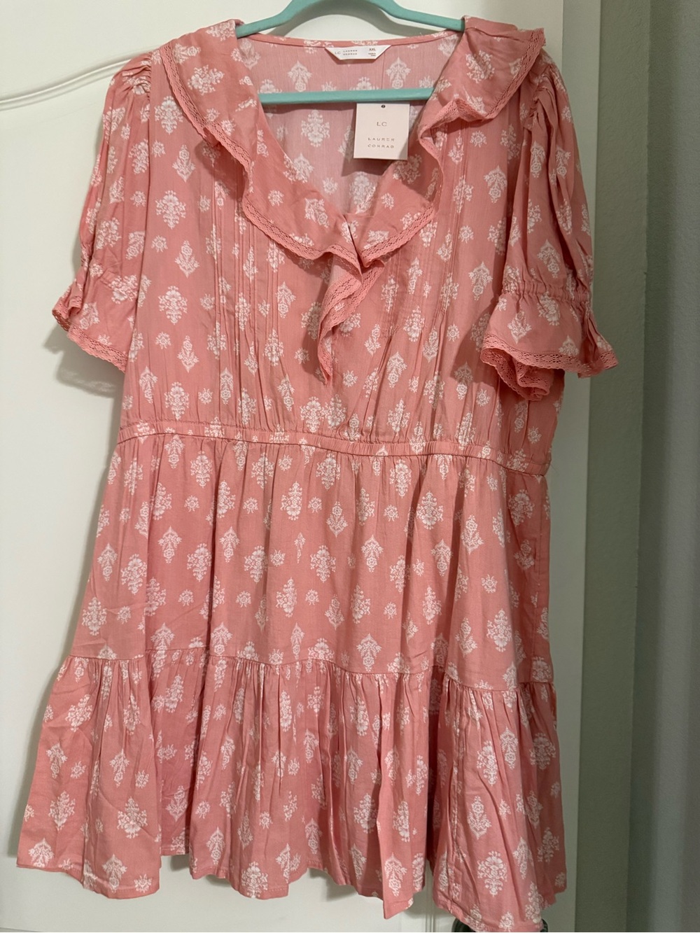 LC Lauren Conrad Pink Printed Ruffle Tiered Dress XXL